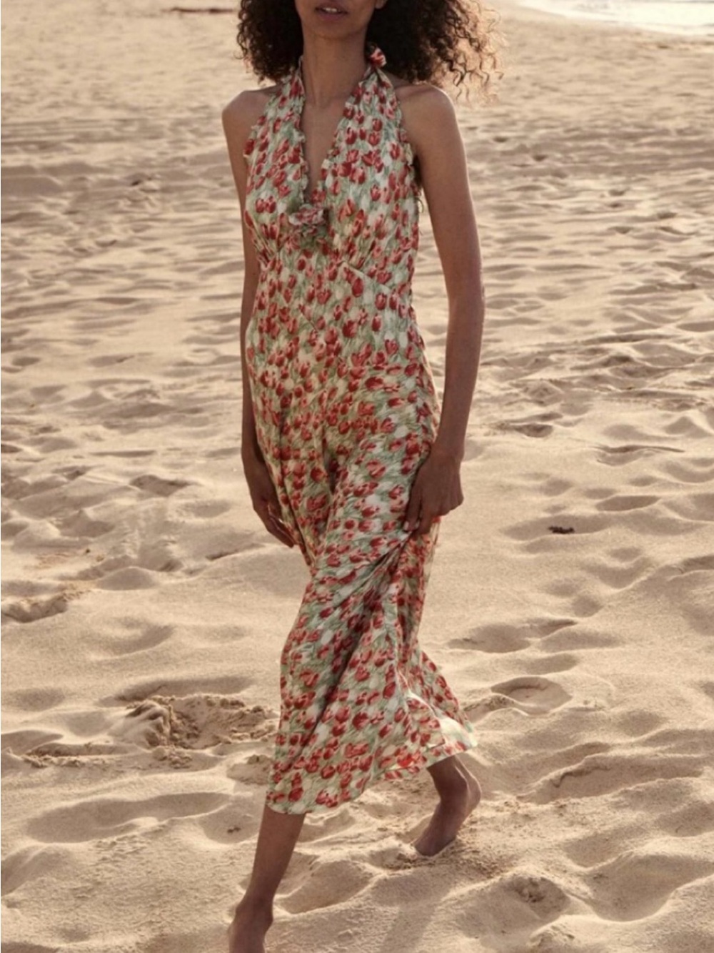 Doen Cream Dress with Coral and Sage Floral Print